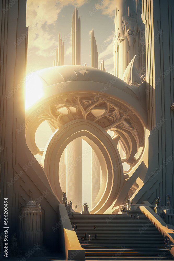 Poster futuristic city. fictional architecture. created with generative ai technology.