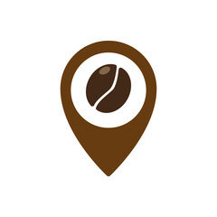 coffee location illustration, coffee bean inside map pin icon vector