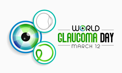 World Glaucoma day is observed every year on March 12, it is a group of eye conditions that damage the optic nerve, the health of which is vital for good vision. Vector illustration