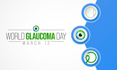 World Glaucoma day is observed every year on March 12, it is a group of eye conditions that damage the optic nerve, the health of which is vital for good vision. Vector illustration