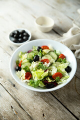 Healthy vegetable salad with olives