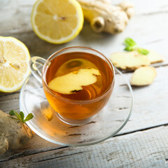 Healthy warming ginger tea with lemon