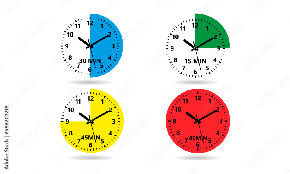 Poster timing tracking time on the clock set of linear icons eps 10