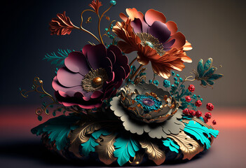 Ai-Generated 3D Render of a Stunning, Vibrant, and Luxurious Floral Bouquet