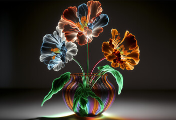 Ai-Generated 3D Luminescent Render of Colorful Flowers in High-Speed Macro Photography: An Artistic Visual of Nature's Splendor, Elegance, and Luminous Beauty