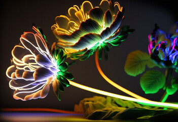Ai-Generated 3D Neon Flower Render: An Illuminated Visual Artwork of Colorful, Bright, and Artistic Motion Blur