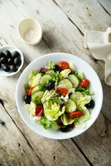 Healthy vegetable salad with olives