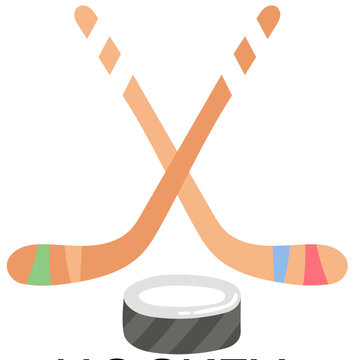 Hockey stick with puck pixel art icon. Ice hockey equipment. Game assets.  Icon for websites, web design, mobile app. 8-bit sprite. Isolated vector  illustration. Stock Vector