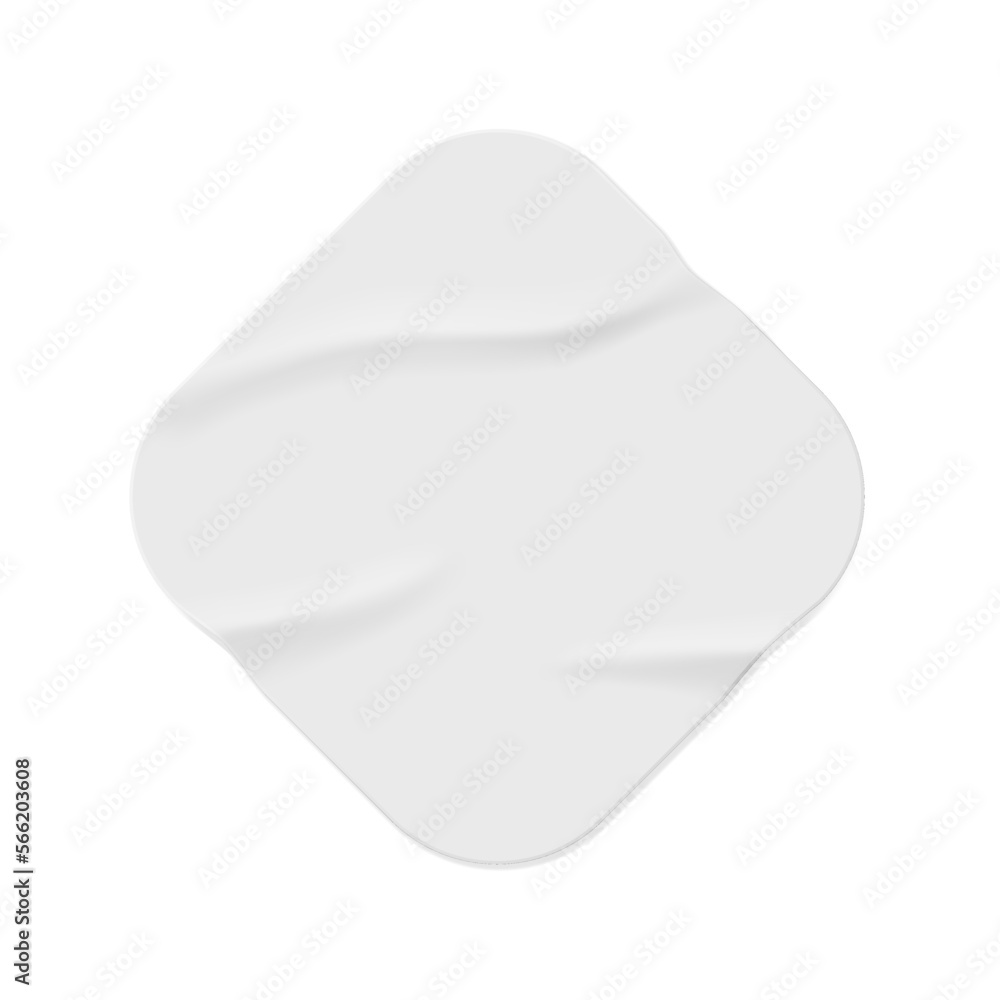 Poster Paper sticker in shape of rhombus, isolated icon of wrinkled and glued piece of sheet. Colorless blank emblem with copy space. Vector in realistic style