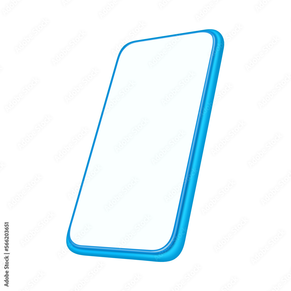 Poster Smartphone with copy space, isolated empty screen view of gadget. Mobile phone with blank display, frame for application. Vector illustration, 3d style