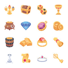 Trendy Collection of Treasure 2D Icons 

