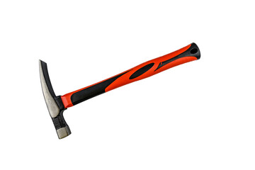 Masonry hammer with red handle isolated on a white background