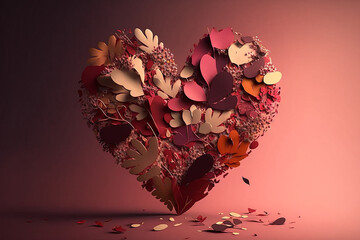 Coeur en pétales de fleurs roses (AI)