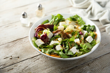 Leaf salad with olives and Feta cheese