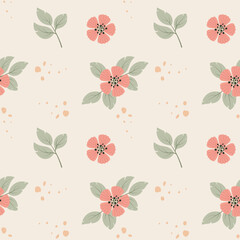 Pastel Floral Seamless Pattern with Blossom Spring Flowers. Vector illustration in trendy hand drawn flat style