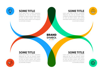Infographic template. Abstract shape with 4 icons and text