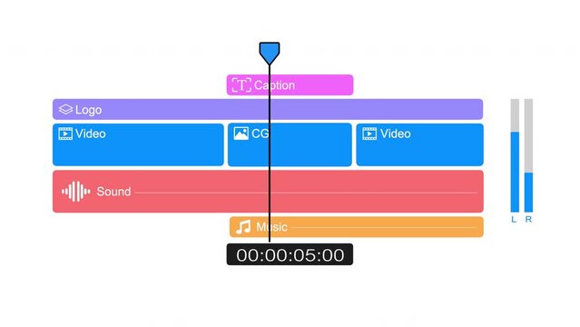 Video Timeline for Editing Display. Timeline 5 layer for Editing Software or Application . Motion timeline Window.