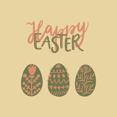 Happy Easter card with Easter eggs. Perfect for greeting cards, invitations, posters, flyers, decorations.