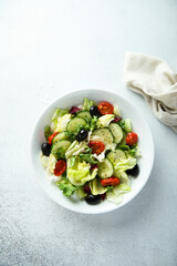 Healthy vegetable salad with olives