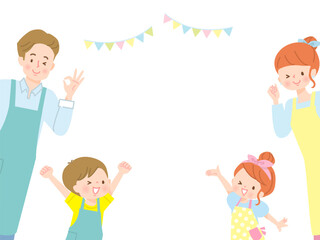 家族で楽しく料理をするイメージイラスト素材