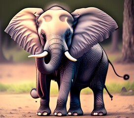 Young Elephant, Generative AI Illustration