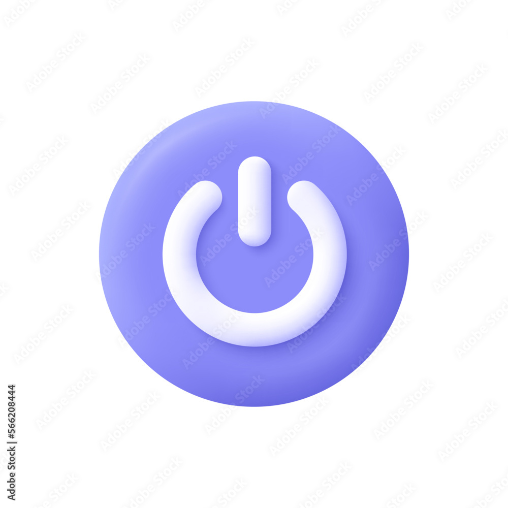 Poster push power round button. start, off and on button. 3d vector icon. cartoon minimal style.