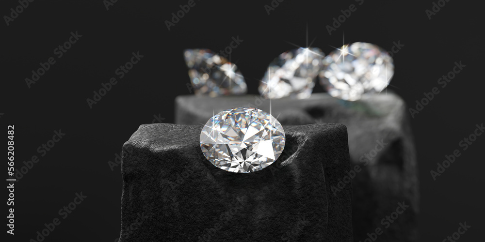 Poster round diamonds group placed on glossy background 3d rendering soft focus