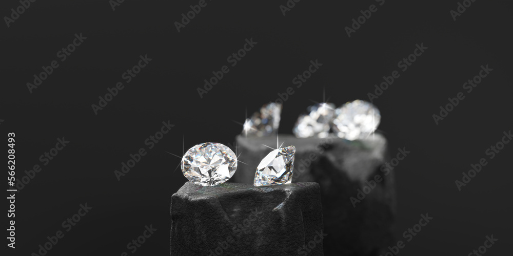 Poster round diamonds group placed on glossy background 3d rendering soft focus
