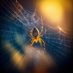 A close-up of a spider spinning its web, the delicate strands of silk stretched between its legs as it works, ai