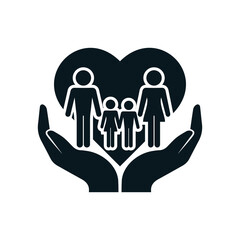  Father , mother, daughter and son in heart. Family care Silhouette Vector.  Heart or love vector icon.