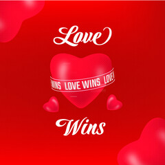 love wins poster with hearts and love text