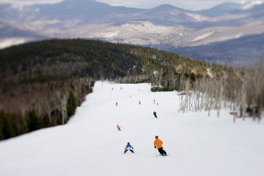 Skiers on a trail in Newry, Maine.