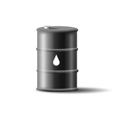 Black metal oil barrel 3d. For use in promotional materials, a modern barrel on a white background. Vector illustration EPS 10