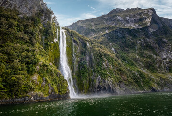 Fototapeta na wymiar Stirling Falls cascading into Milford Sound on the South Island of New Zealand
