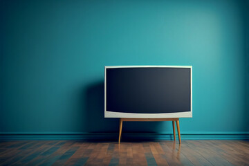 TV with blank screen on wall background created with generative Ai technology