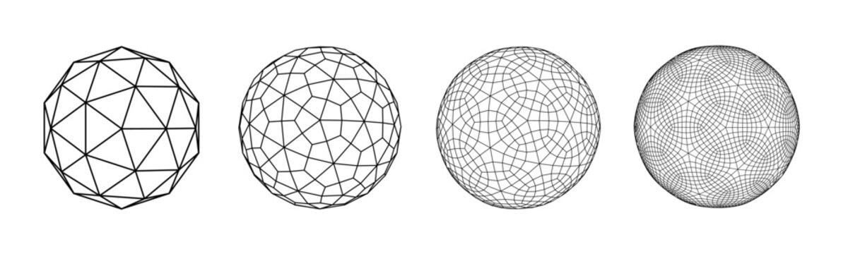 Wireframe Sphere with connected lines PNG. Abstract 3d grid design. Technology style. Different structure of the grid frame.