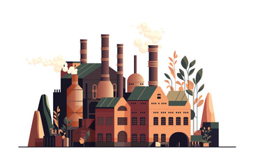 Obraz premium energy generation plant with chimneys electricity production industrial manufacturing building heavy industry factory