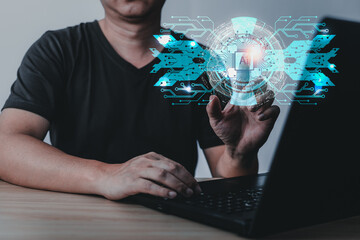 person use an Ai chip.new technology big data and business process strategy,customer service management.Digital transformation change management,internet of things.cloud computing.Ai technology.