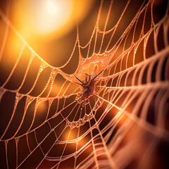 A spider's web, the delicate strands and intricate patterns captured in perfect detail, generative ai