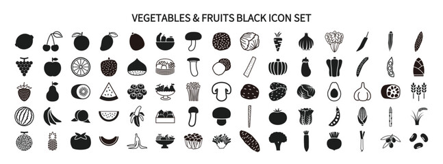 Vegetables, Fruits and Mushrooms Icon Set