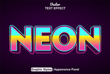 neon text effect with graphic style and editable.