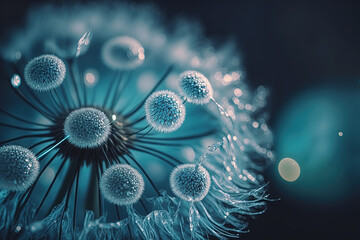 Closeup of glowing dandelion. Generative AI.