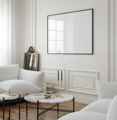 Frame mockup in modern classic living room interior background, 3D render