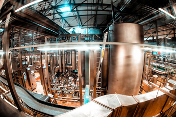 The interior of the brewery. Conveyor