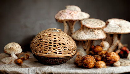 Basket with mushrooms delicious food
