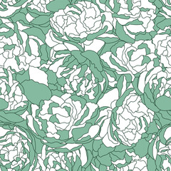 Vector seamless botanical pattern, freehand line art of roses. Beautiful design for textile, wallpaper, wrapping paper.