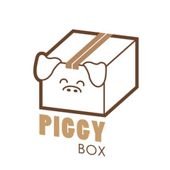 Cartoon cardboard box looking like a kawaii cute pig - Illustration for logo, shipping - delivery company illustration, pet shop - cutout, with transparent background