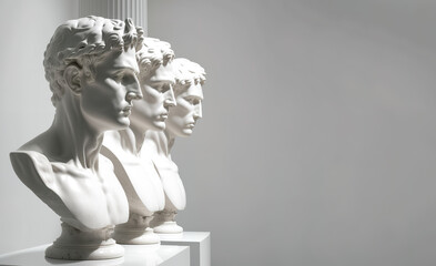 Three white marble statues