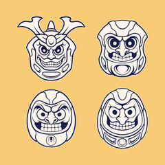 Cute Japanese daruma vector illustration set design