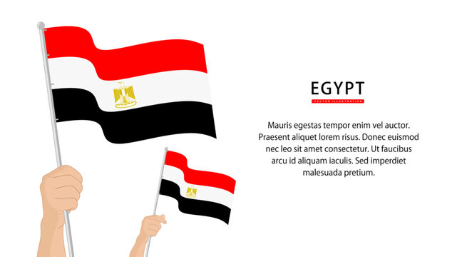 Hand holding Egypt flag. Illustration in flat style. Waving flag of Egypt isolated. vector illustration